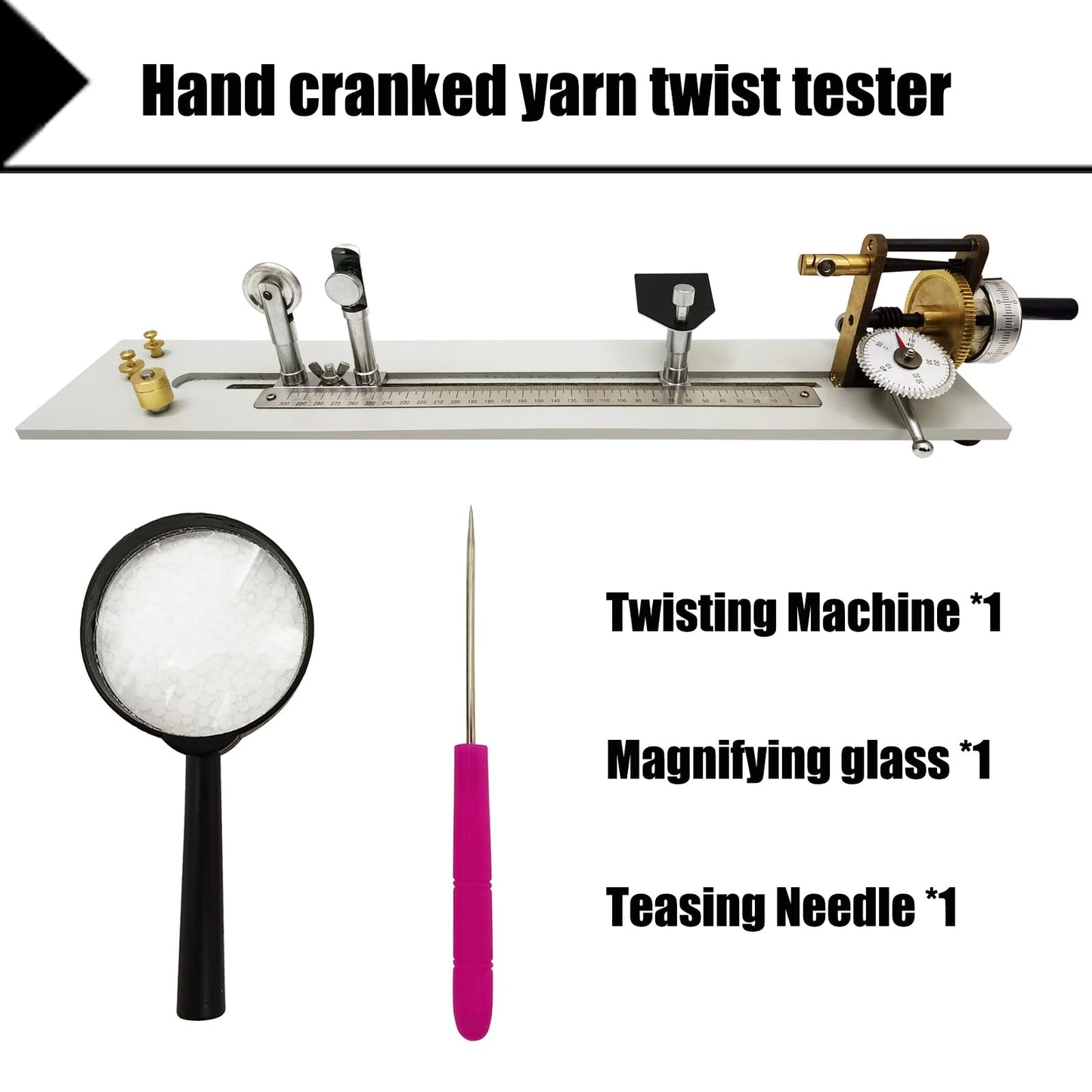 INTBUYING Yarn Twist Tester Hand Crank Twist Meter Twisting Machine Twist Indication 0.1-500 Twists Yarn Twist Tester for Cotton, Wool, Linen, Silk and Other Yarns