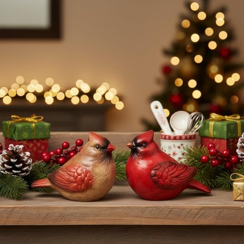 Comfy Hour 3 Red Cardinal Salt and Pepper Shakers - Artisan Crafted Stoneware Kitchen Decor, 2-Count