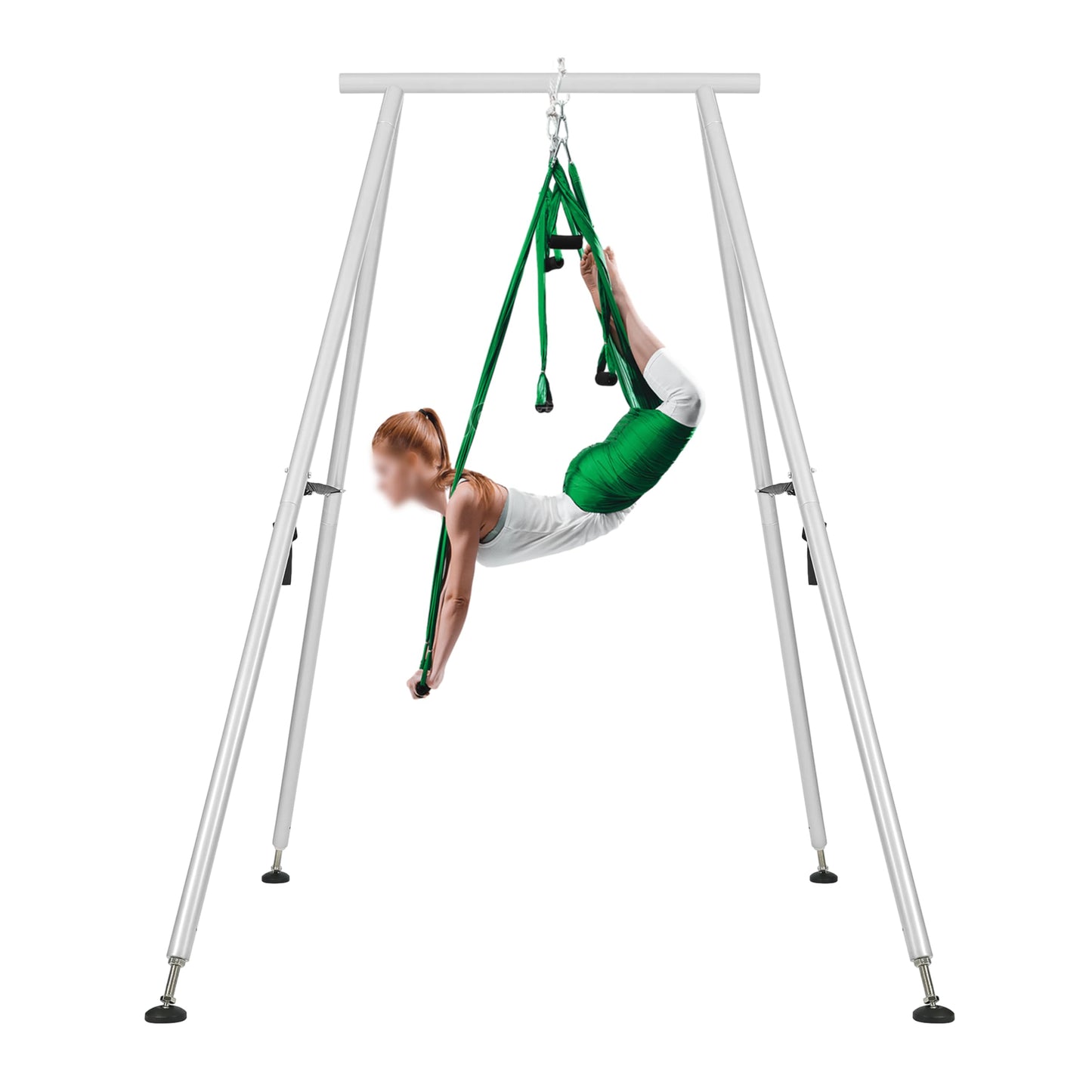 KUAFU 9.6 FT Portable Stand Yoga Swing Stand 551 LBS Aerial Yoga Frame Yoga Sling Inversion Equipment Steel Silvery for Indoor and Outdoor Triangle Structure