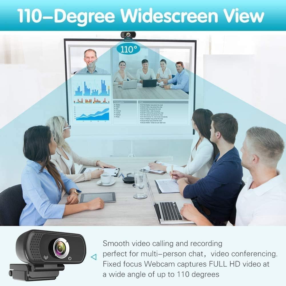 ZIQIAN 1080p 110 2,Video Webcam HD ,Live Streaming HD Camera with Stereo Microphone, PC Desktop or Laptop USB Webcam