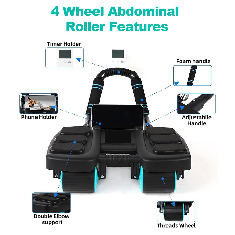 Four-wheel Automatic Rebound Ab Roller Wheel with Elbow Support, Abdominal Wheel Core Exercise Equipment for Home Gym, Abdominal Workout Machine for Men/Women Beginners (Blue)