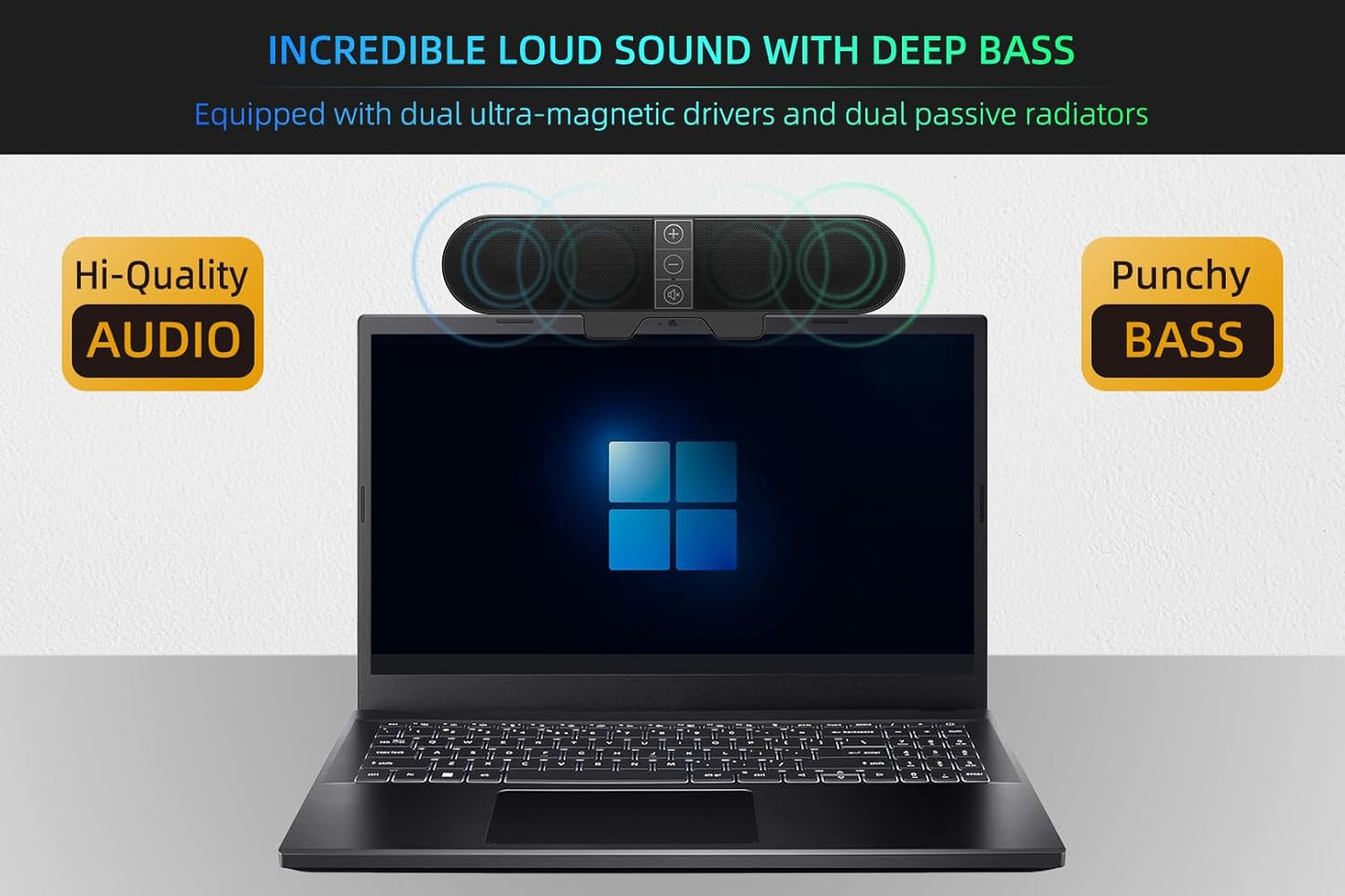 XKX Computer Speakers for Desktop PC Monitor, USB Plug-in, Wired, Computer Soundbar for PC, Laptop Speakers
