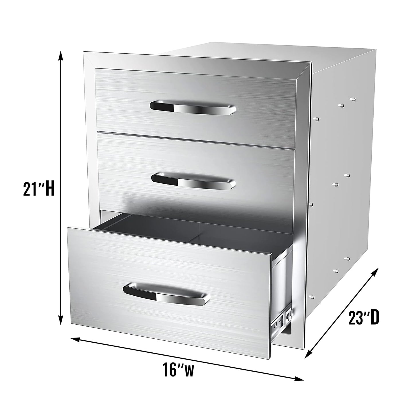 Migoda Outdoor Kitchen Drawers Stainless Steel, BBQ Drawer Inserts for Built-in Patio Grill Station, Triple Drawer, 16''W x 21''H x 23''D