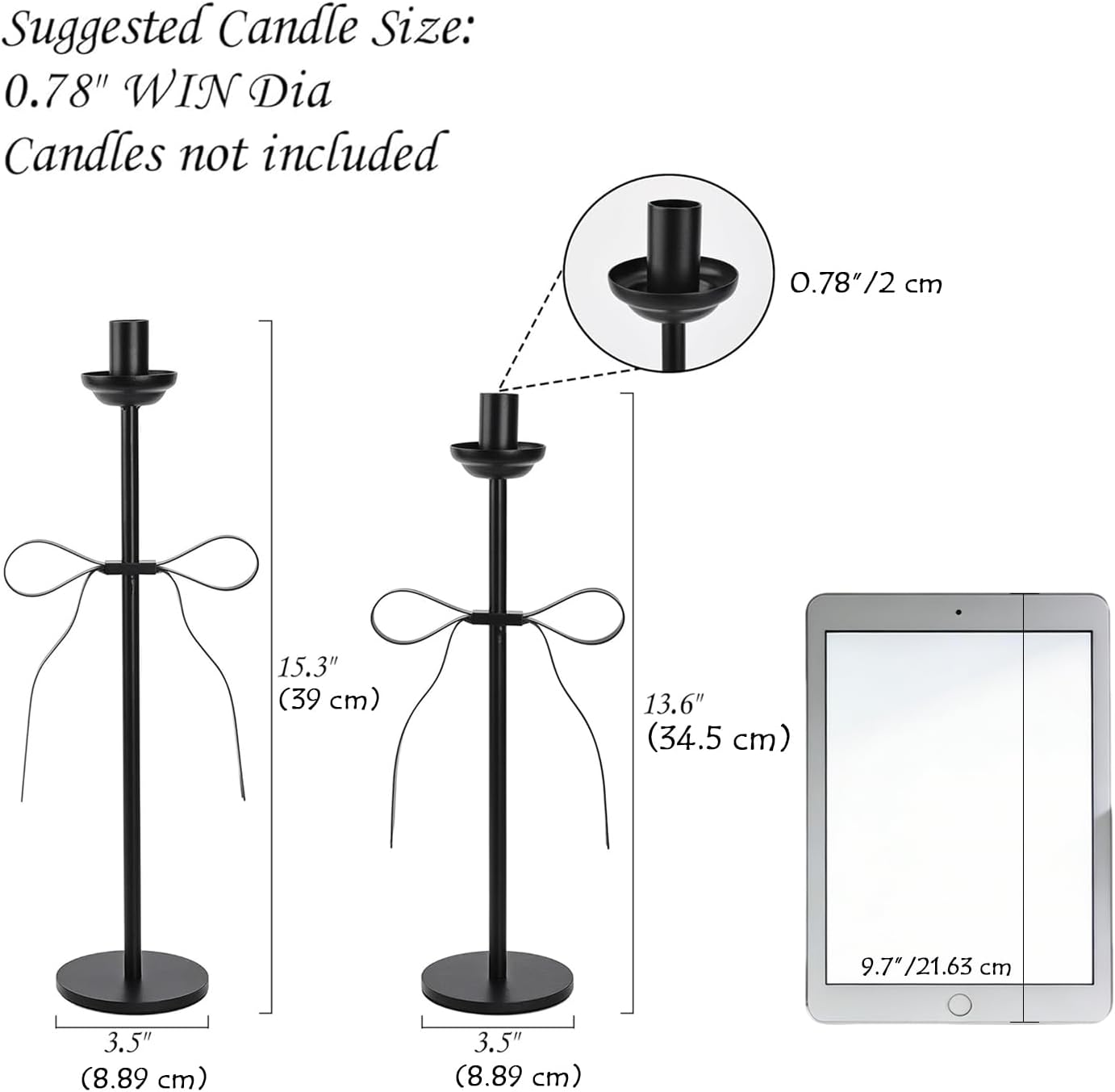 Regine Switzerland Black Taper Candlestick Holders - Set of 2 Modern Metal Candle Stands for Dining Table Decor
