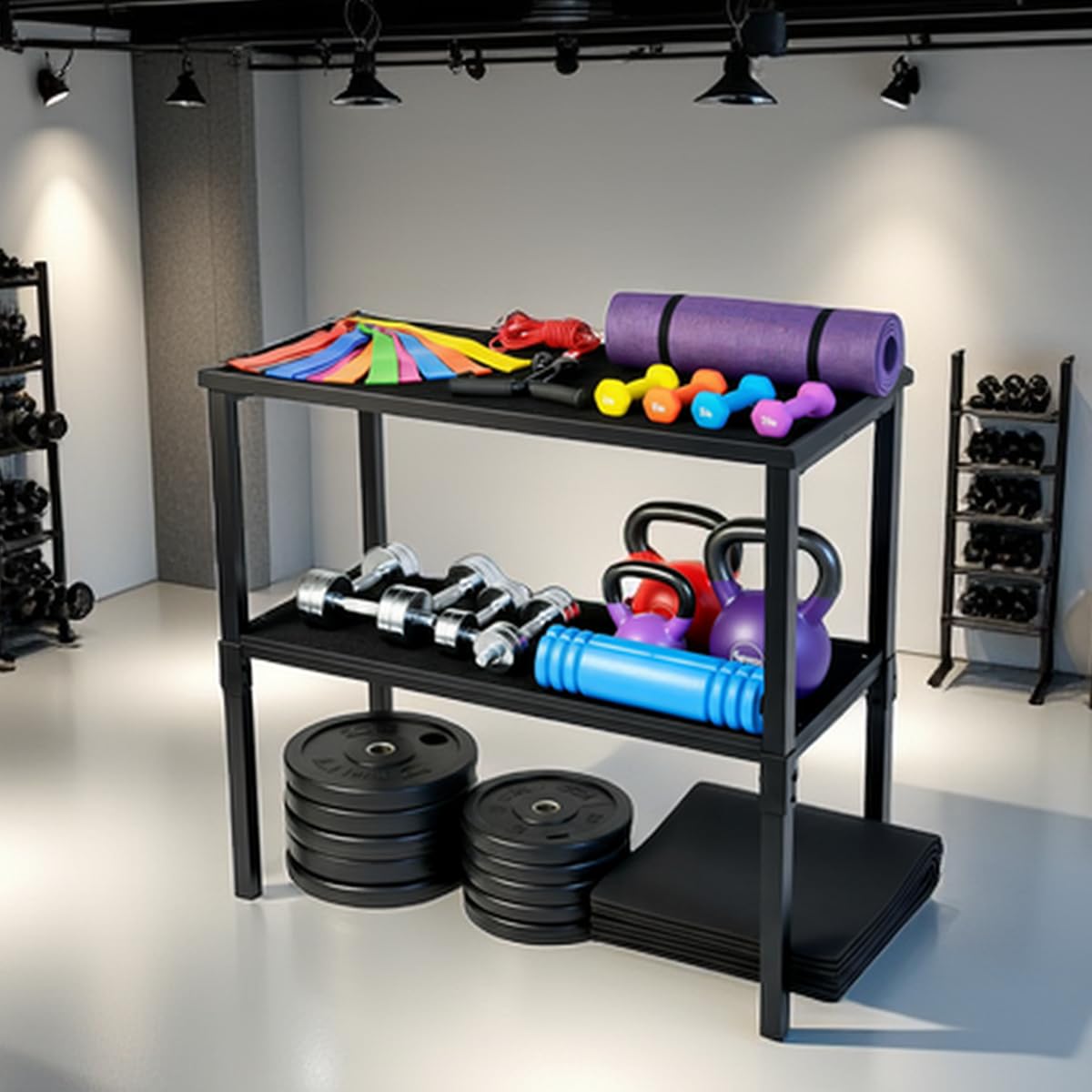 Commercial Heavy Duty Adjustable Dumbbell Stand & Kettlebell Stand, Adjustable Dumbbell Weight Rack, Kettlebell Storage Rack, Weight Rack for Garage/Home Gym/Commercial with Non-Slip Base, Anti-Tip Safety & Space-Saving Design, Weight Capacity 500/600/800
