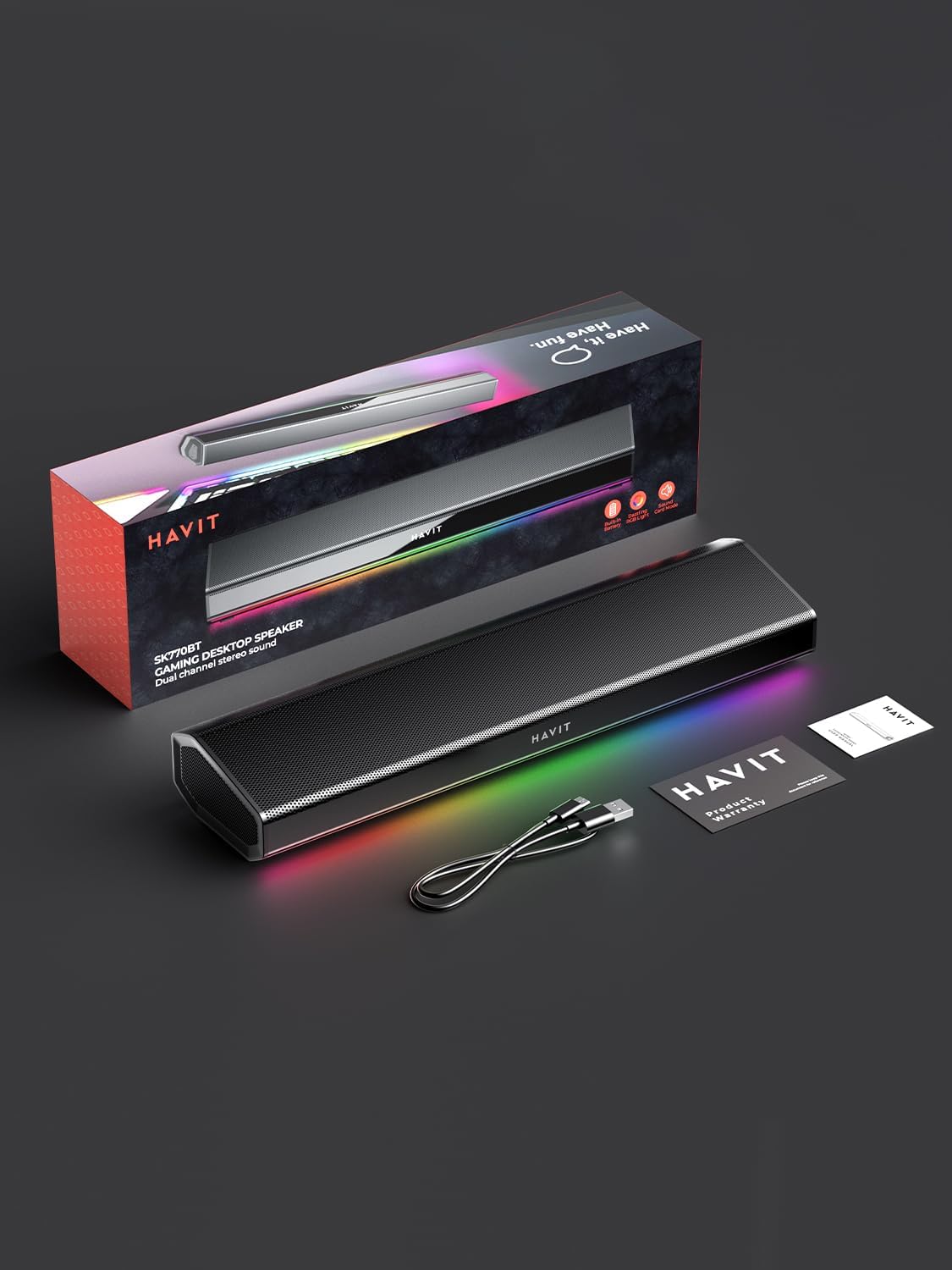 havit 5.3 Computer Speakers for Desktop PC, Bluetooth Pc Soundbar with Dynamic LED Light, HiFi Stereo, Poratble