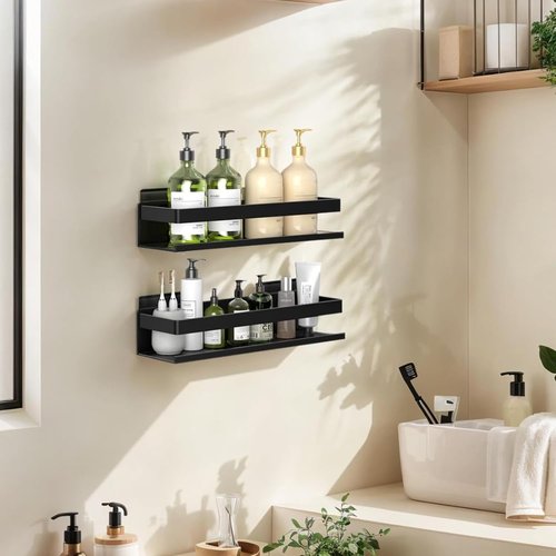 Aluminum Shower Caddy 2-Pack - Sturdy Wall-Mounted Bathroom Storage Rack | No Drilling, 11.8in