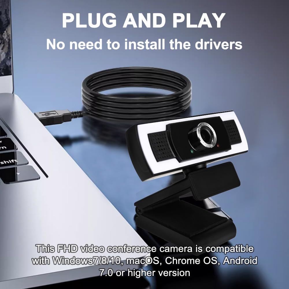 WEISHIXIN 1080P Webcam with Microphone, auto Zoom, Software Control & Privacy Cover, USB HD Computer Web Camera, Plug