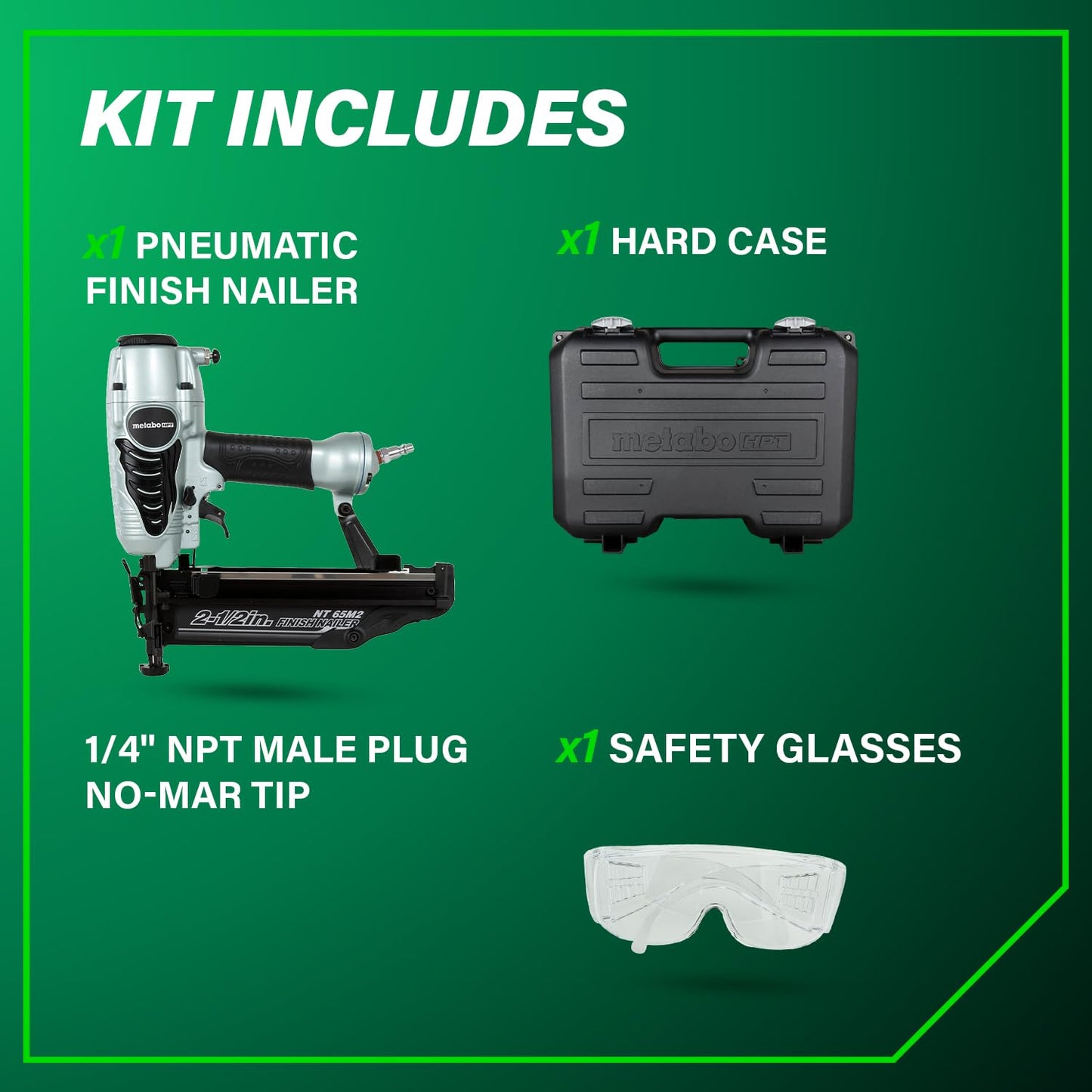 Metabo HPT Finish Nailer with Air Duster, Pro-Preferred Pneumatic Power Nailers, Ideal for Molding, Chair Rail, and Cabinetry, Lightweight 3.7 lbs, 16 Gauge, 1″ to 2-1/2″ Finish Nails, NT65M2S