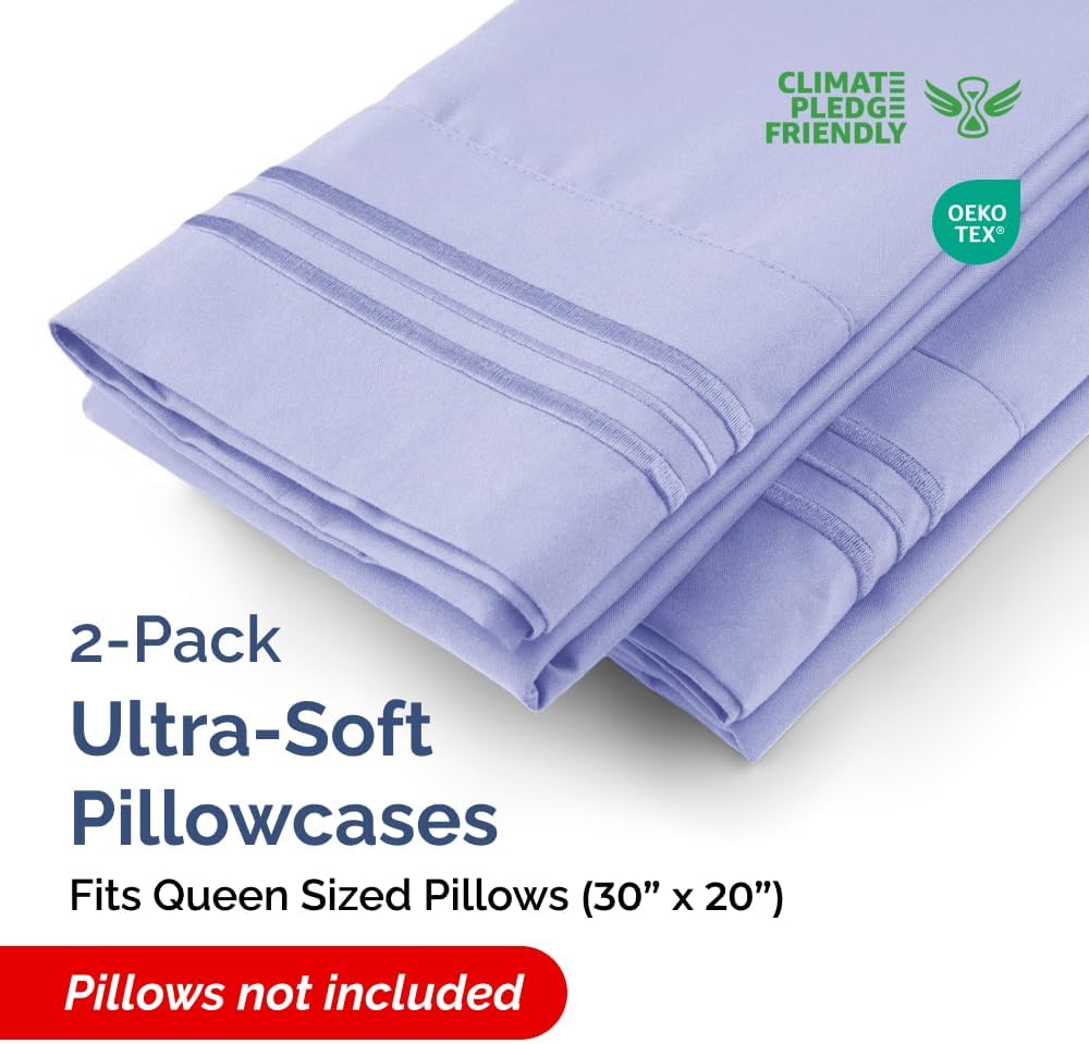 Queen Pillow Cases by [Brand Name] - Ultra Soft Hotel Quality Covers | Wrinkle-Free & Stain Resistant - Lavender, Set of 2