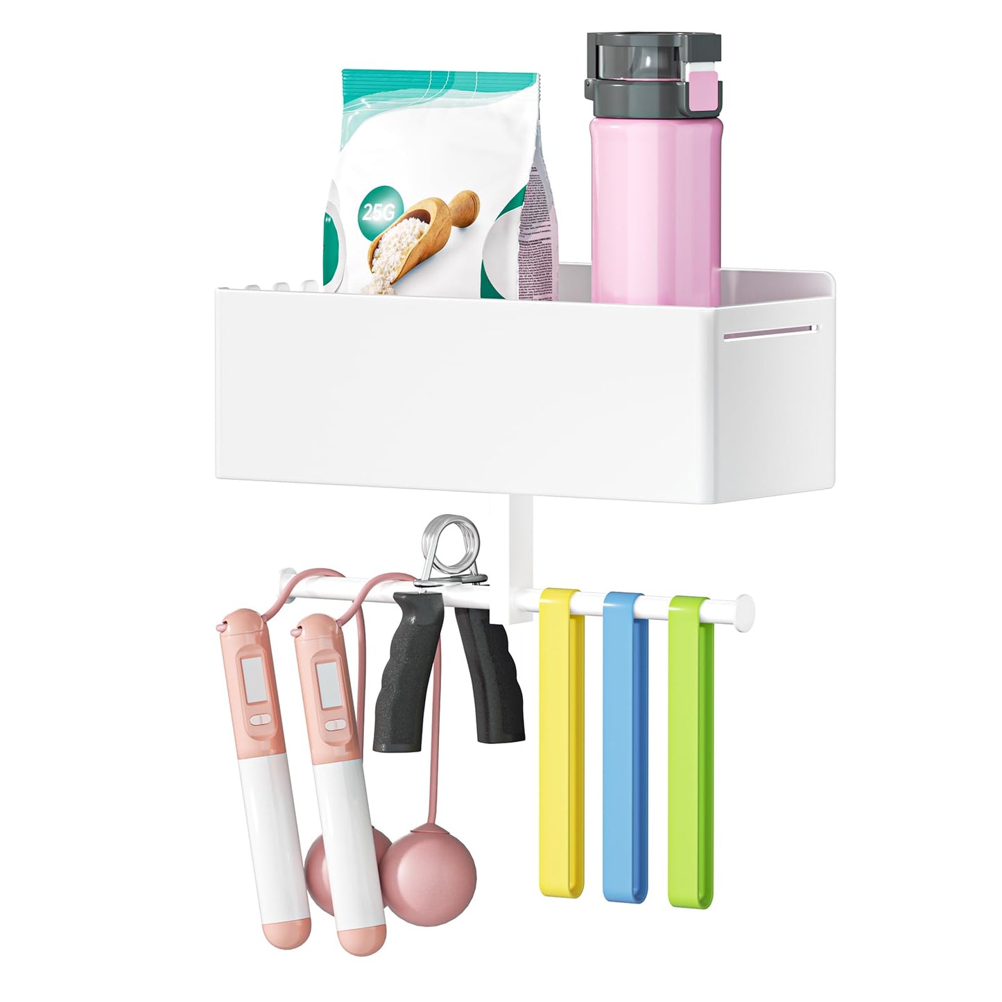 Home Gym Wall Storage, White Resistance Bands Rack Hanger Metal, Wall Mounted Fitness Bands Holder, Multi-Purpose Heavy Duty Workout Gym Storage Rack for Resistance Bands, Straps, Jump Ropes (White)