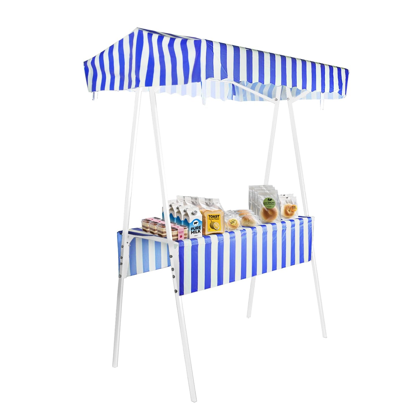 WEWLINE White Portable Display Stand for Party Decor, Birthday, Wedding, Celebrations, Commercial Events, Foldable Vendor Stall, Metal Drink & Gift Holder with Waterproof Canopy, Indoor and Outdoor