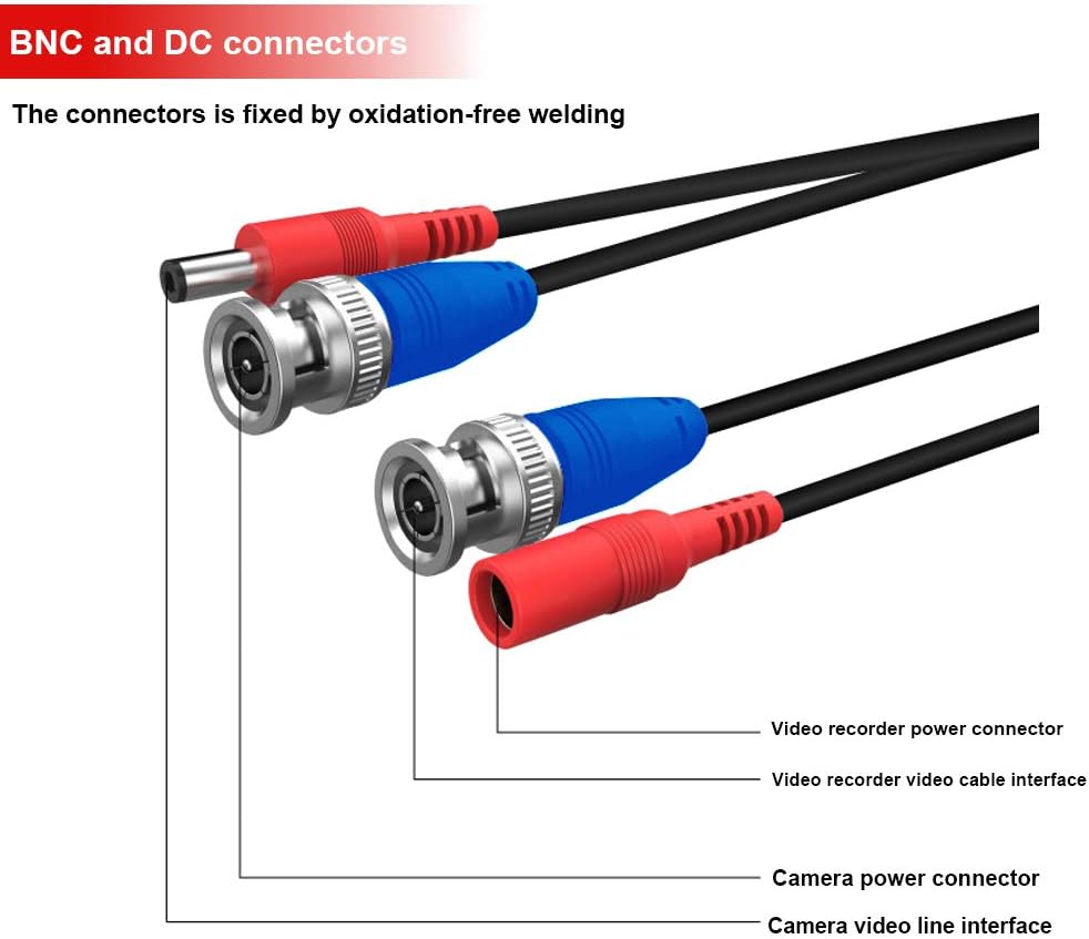 2 Pack 30 Feet BNC Video Power Cable Wire Video Security Camera Wire with Connectors for CCTV Camera DVR Surveillance