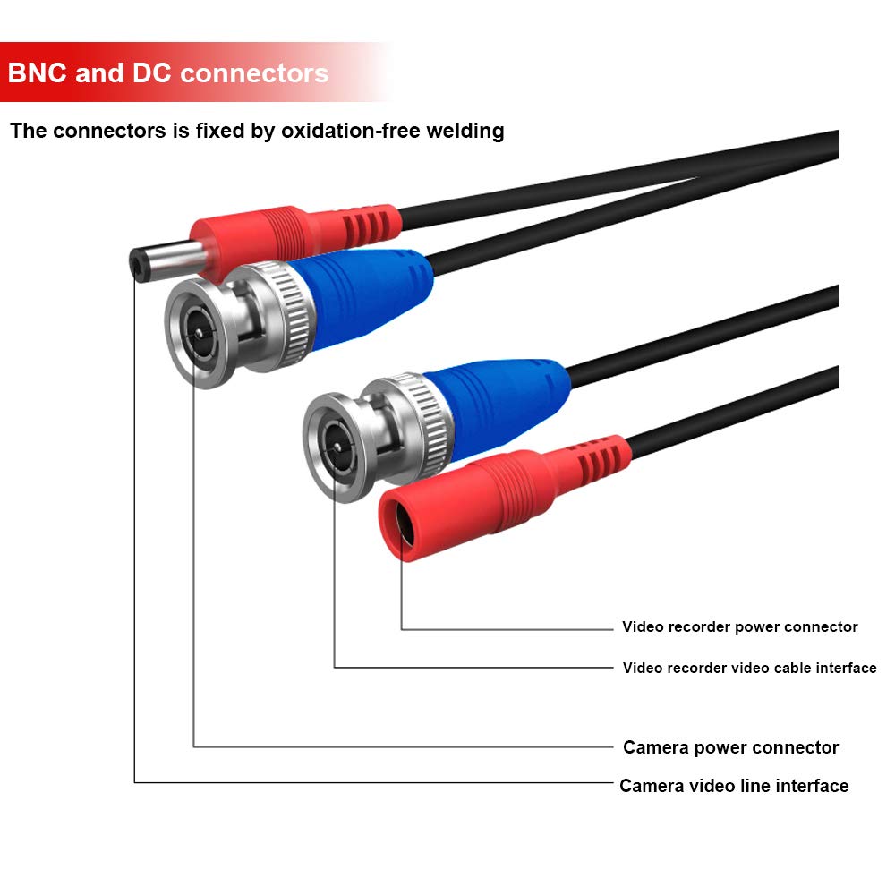 2 Pack 60 Feet BNC Video Power Cable,BNC Extension Wire Security Camera Wire with Connectors for CCTV Camera DVR