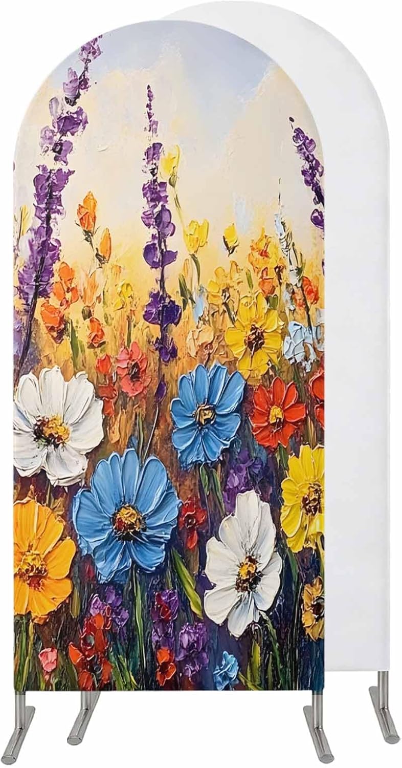Jnbasdffb 7.2 Vintage Flowers Wedding Arch Cover,Stretchy Spandex Arch Backdrop Stand Covers FT,Abstract Oil Painted