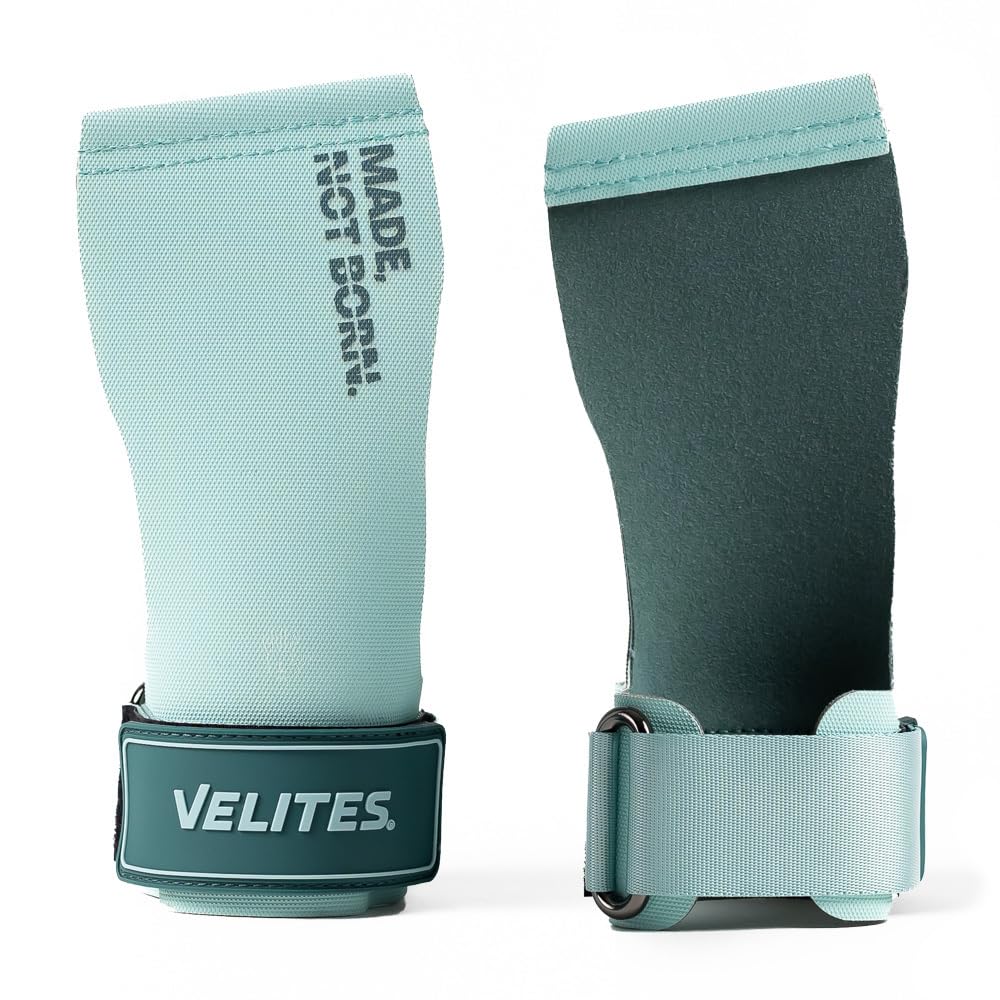 Velites - All Terrain Grips - Official Crossfit® Games Gymnastics Grips - No-Chalk Required - for All Bars & Surfaces - Mint - Size Large - Includes Wristbands & Bag