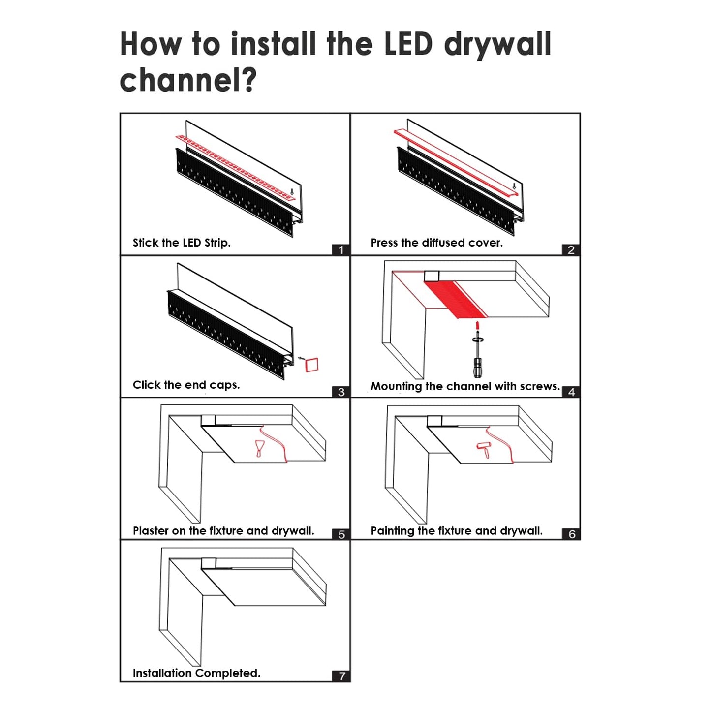 Besseto Plaster in LED Channel,4 x 2m White Drywall LED Strip Light Channel,Trimless Recessed Baseboard LED Aluminum Profile for 1/2 inch Thick Drywall Plaster Gypsum