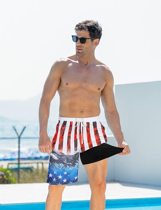 Goodstoworld Mens Swim Trunks with Compression Liner 9'' Inseam Quick Dry Swimsuit Shorts M-3XL