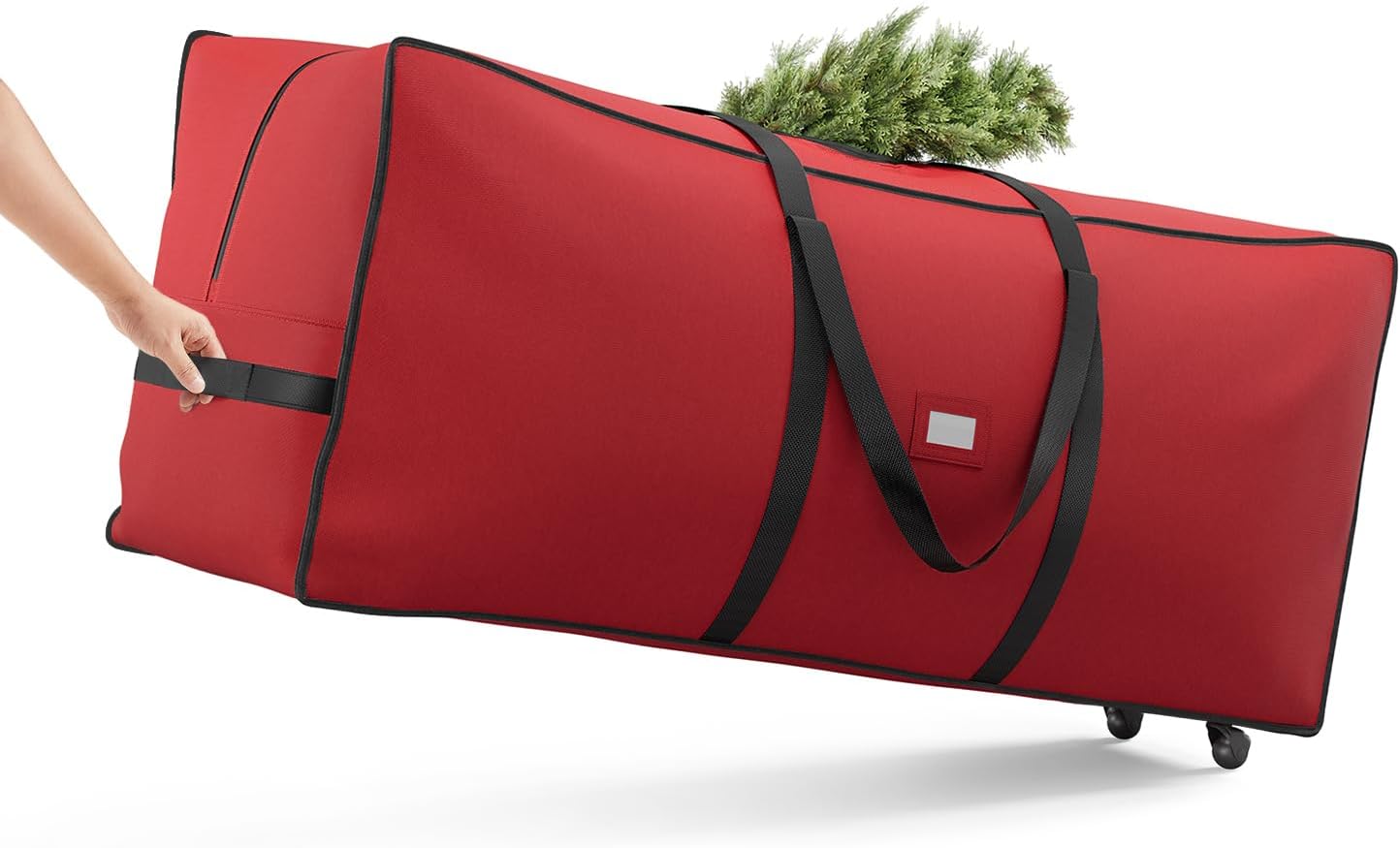 SONGMICS Christmas Tree Storage Bag - Rolling Design with 1.6-Inch Wheels, Fits Up to 7.5 ft Trees, Cherry Red