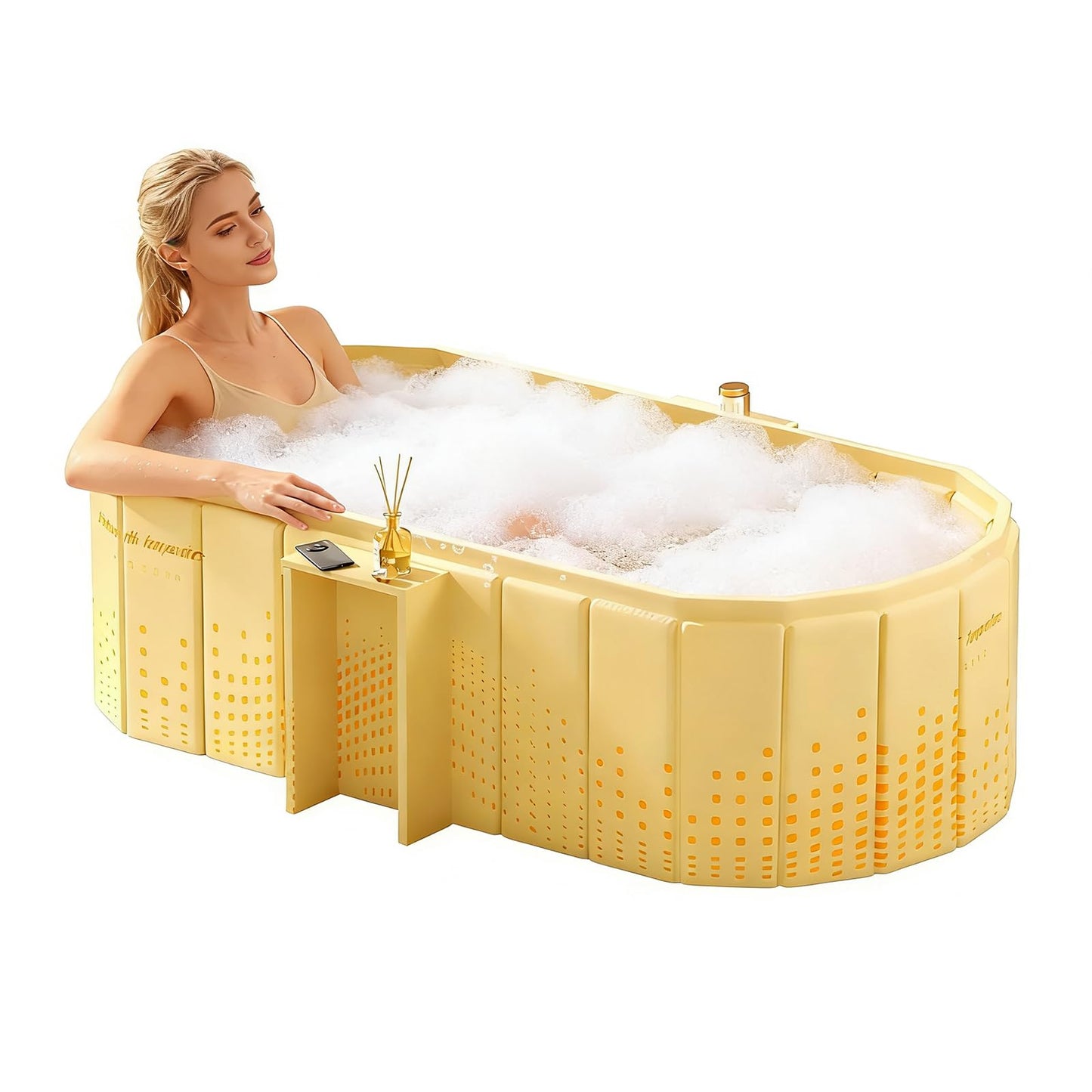 jessie 47 Inches Portable Bathtub, Foldable Ice Bath Tub for Adult, Bathroom Hot SPA Soaking Cold Plunge Tub Freestanding Bathtub Indoor Outdoor Yard (Gold)