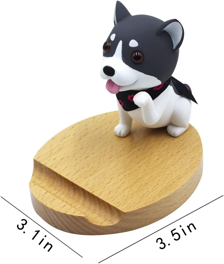 Amamcy Cute Dog Cell Phone Holder Stand Wooden Smartphone Desk Holder for Mobile Phones Animal Phone Stand Desk