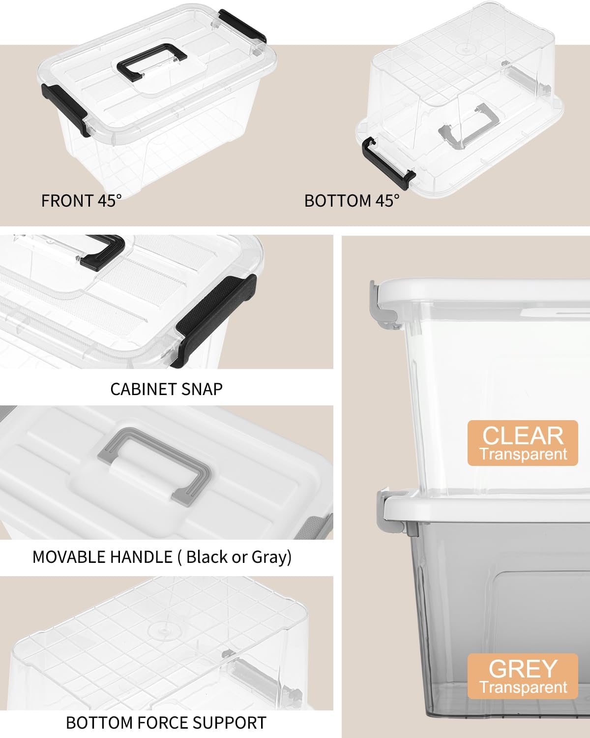 NUMIFUN Plastic Storage Bins - 7 Quart Stackable Organizer with Lids & Buckle-Up Latches | 6 Pack for Home & Office