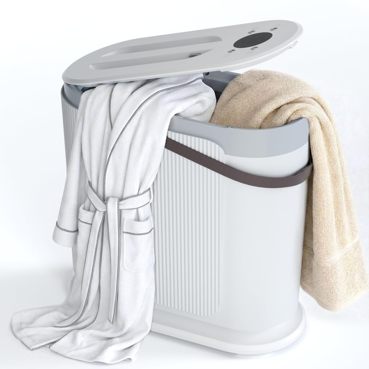 KISSAIR 30L Large Towel Warmer, Rapid Dry & Heated 2 in 1 Towel Warmer Bucket for Bathroom, Fits Up to Three 45"X70" Oversized Towels or One Large Blanket, 24-Hour Timer and Auto Shut Off, White
