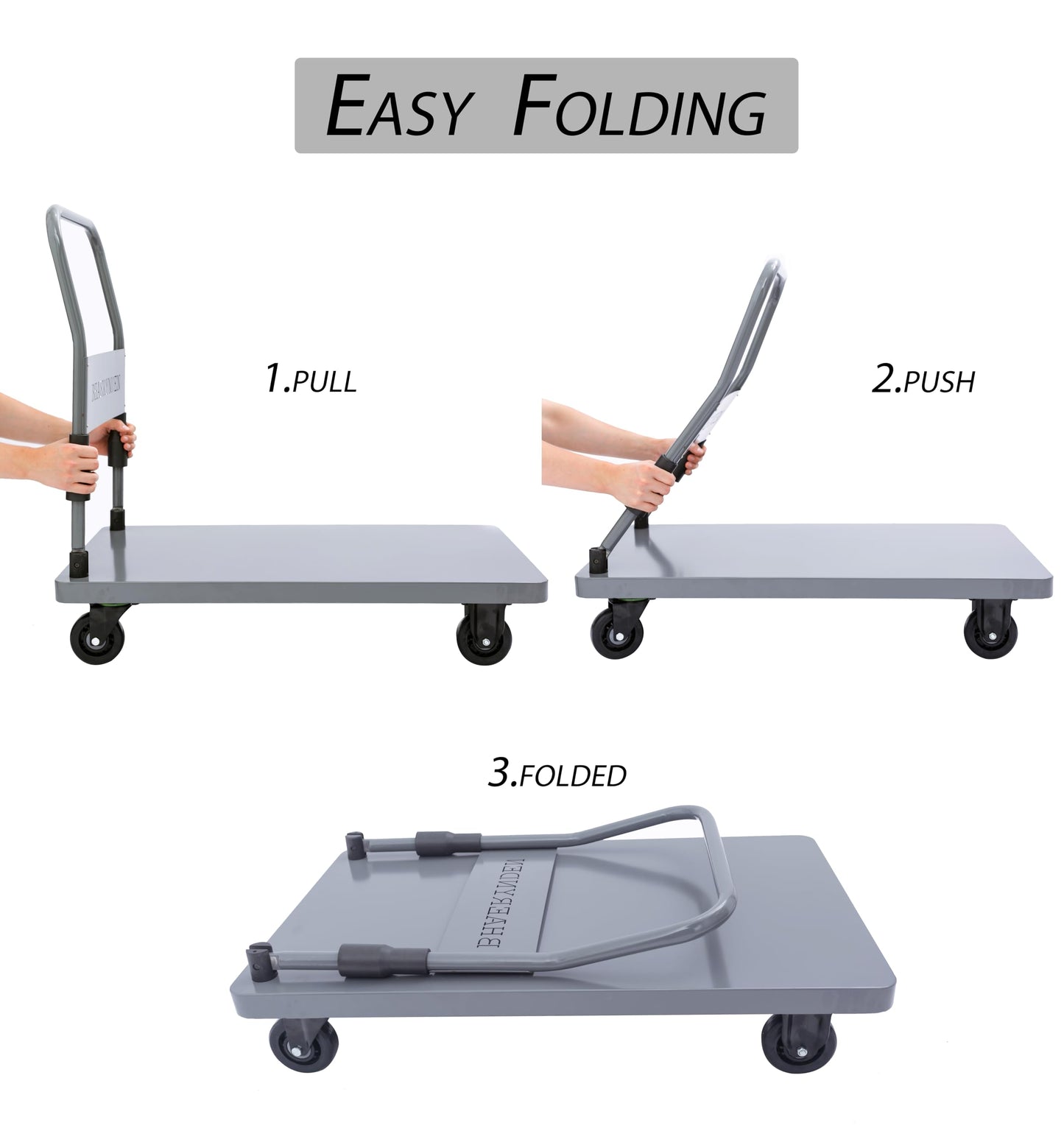 Bhaerynden Folding Platform Hand Truck, 660 lb Push Cart Dolly with Quiet Wheels, 35.0 x 21.7 in, Graphite Grey