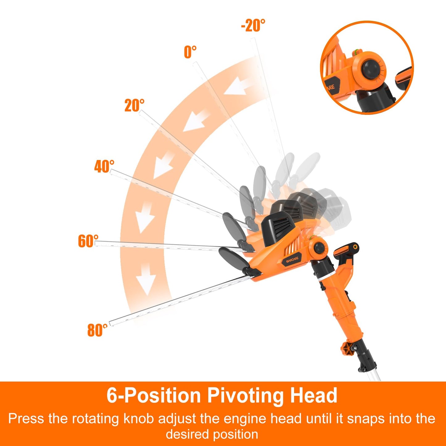 GARCARE 2 in 1 Electric Pole Hedge Trimmer, Power Hedge Trimmer with 20 inch Dual-Action Laser Cut & Adjustable Cutting Head, 4.8Amp, 600W, Corded