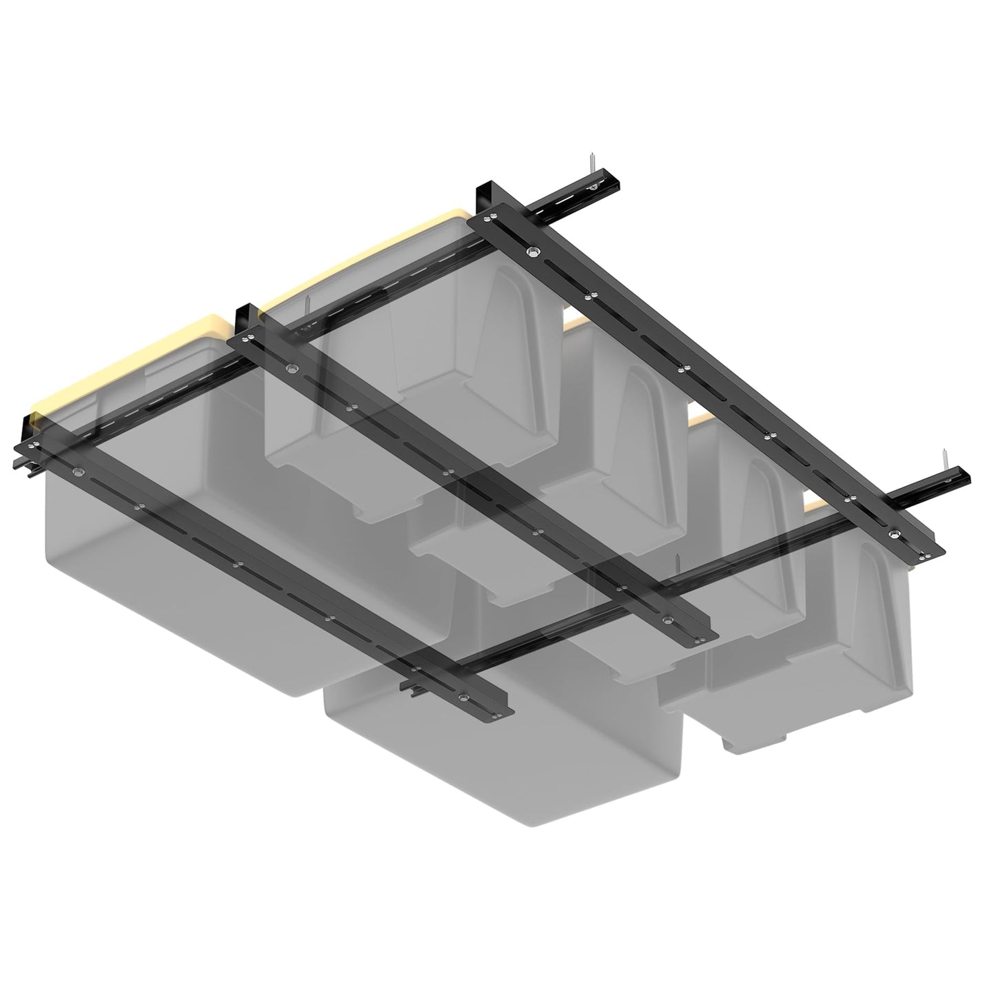 WALMANN Overhead Tote Storage Rail System, Garage Ceiling Bin Storage Rack Heavy Duty Adjustable Tote Slide Rails(Black, Bins are not Included)