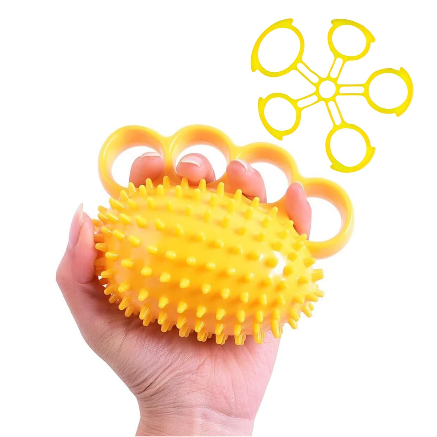 Hand Exerciser Ball and Finger Stretcher, Hand Grip Strengthener Trainer, Squeeze Balls, Wrist Pain Relief (Yellow)