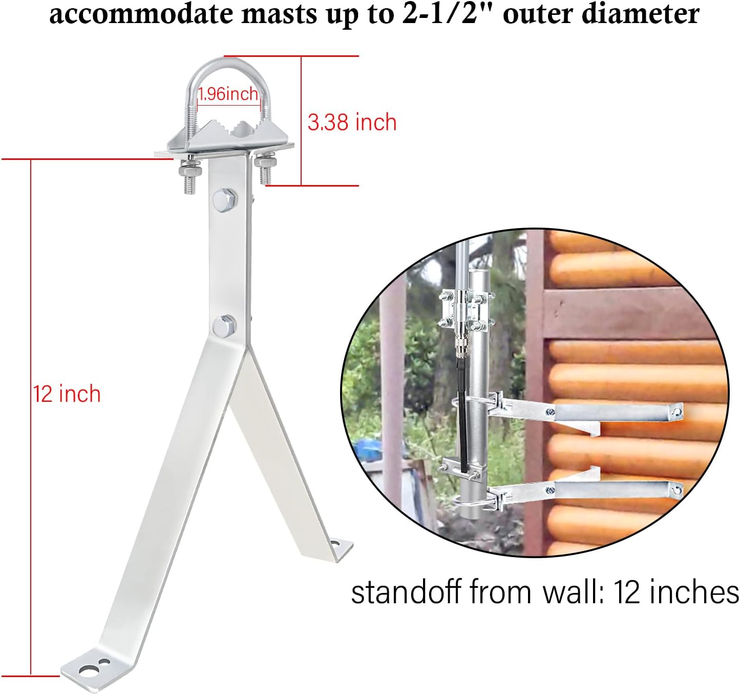 XRDS -RF 12 Inch (2-Leg 2-Leg) XRDS-RF Antenna Wall Mount Heavy-Duty Stand Off Wall Mast Mount Windproof Antenna