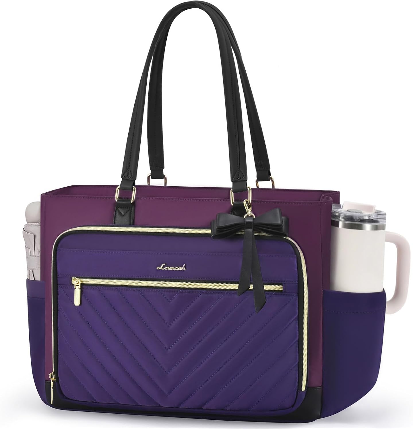LOVEVOOK 15.6 Inch Laptop Tote Bag for Women, Work Bag for Teacher with Large Cup Holder, Quilted Diaper Bag