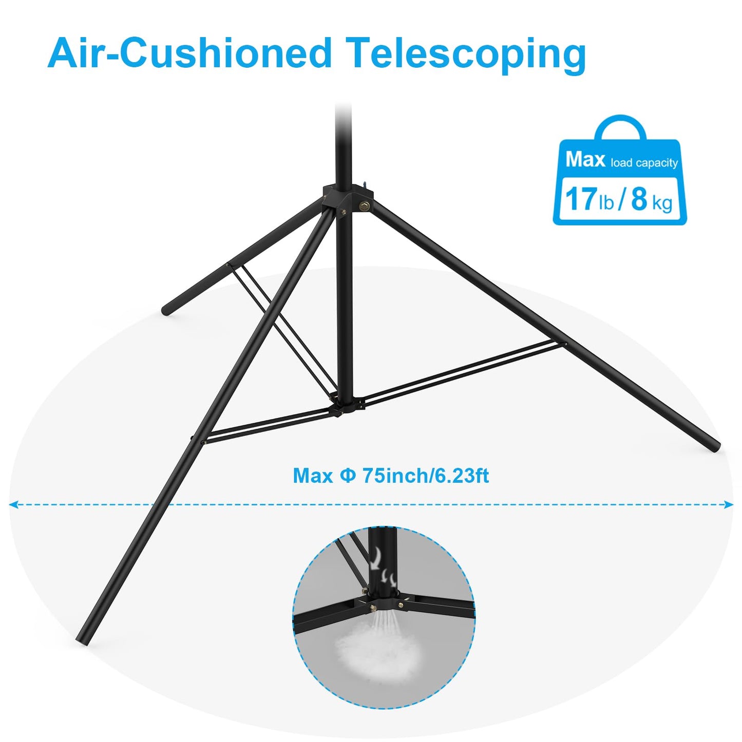 20FT Heavy Duty Air-Cushioned Tripod Stand – Telescoping Aluminum Alloy Light Stand for Overhead Photography, Sports & Studio (6M)