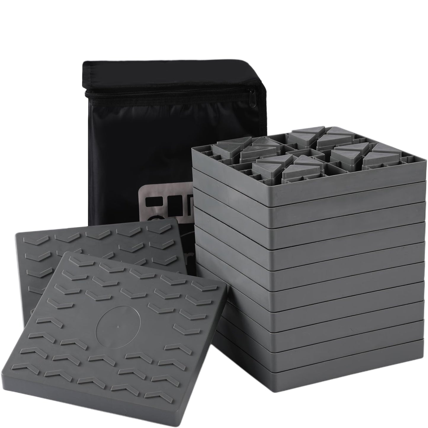 Keltrion 12 Pack Camper/RV Leveling Blocks Suitable for 4 Wheels Interlocking and Anti-Slip Design with Carrying Bag Heavy-Duty for Camper Travel Trailer Grey