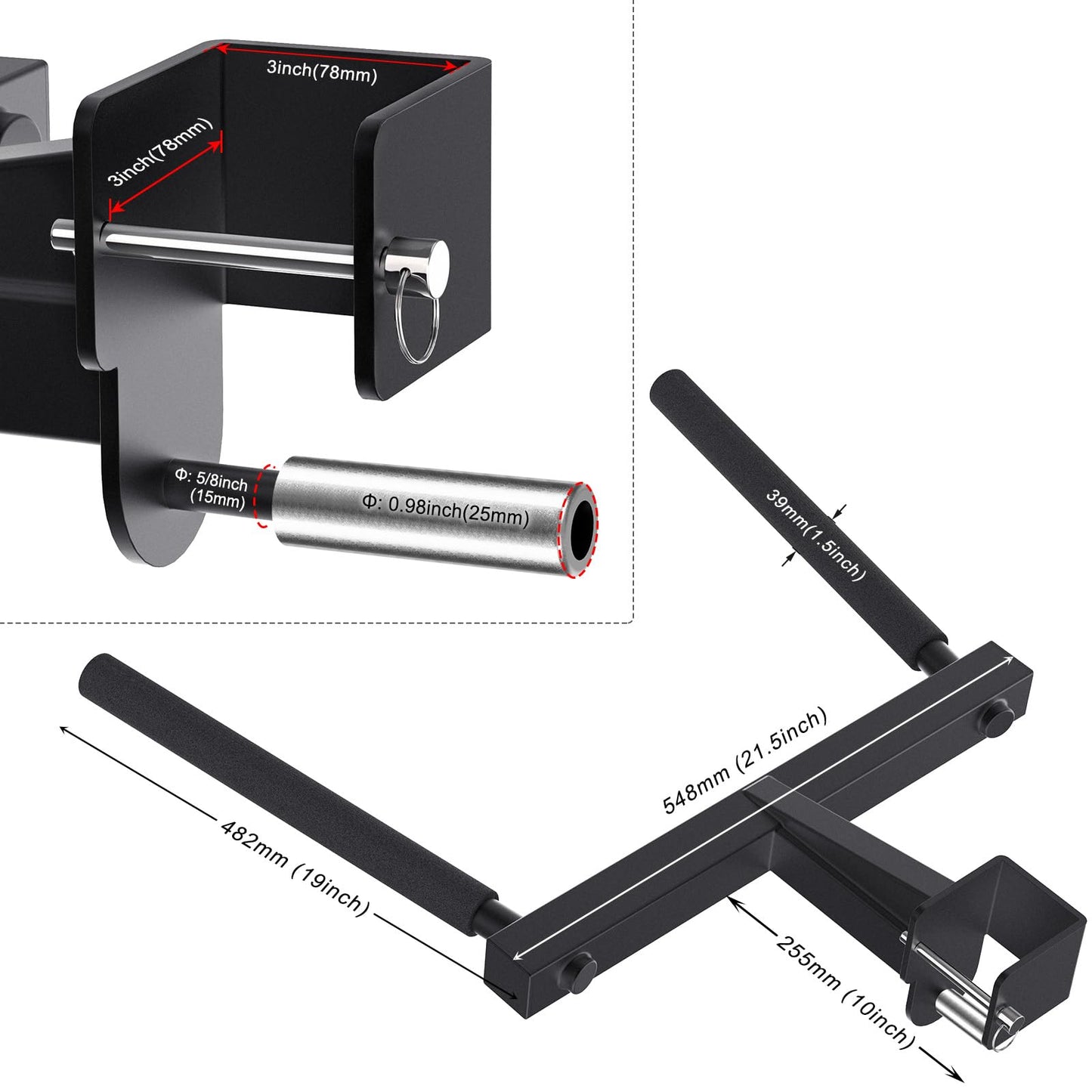SELEWARE Y-Shaped Dip Bar for 3"x3" Power Rack with 5/8" or 1" Holes, Heavy Duty Dip Bar Attachment with Non-Slip Grips, Squat Rack Accessories for Home Gym Strength Training & Upper Body Workouts