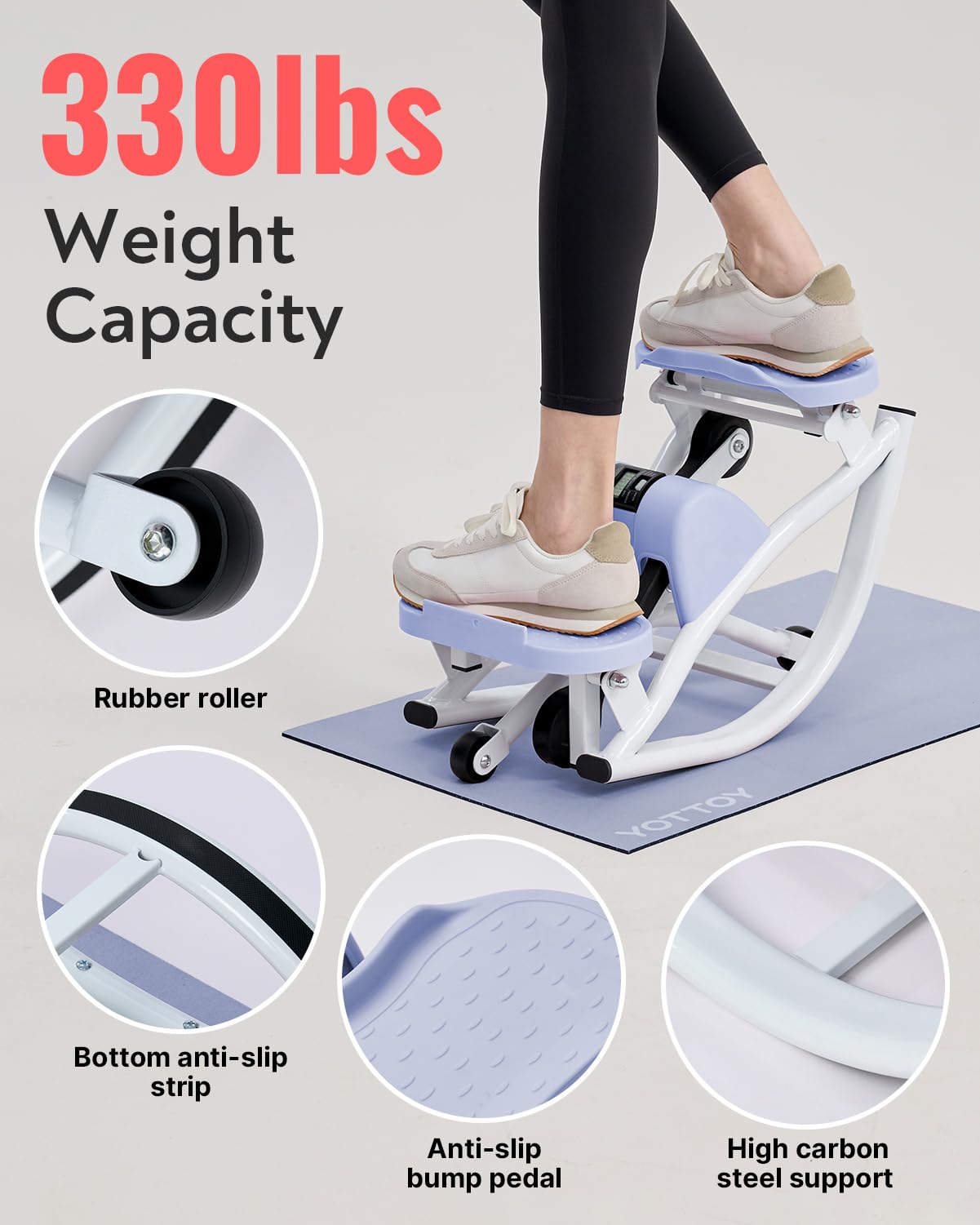 YOTTOY Lateral Rock Stepper for Exercise at Home with Digital Monitor/Resistance Bands, Portable Rocking Stepper Side to Side for Home Workout, Intense Legs & Glutes Activation & Fat Burning