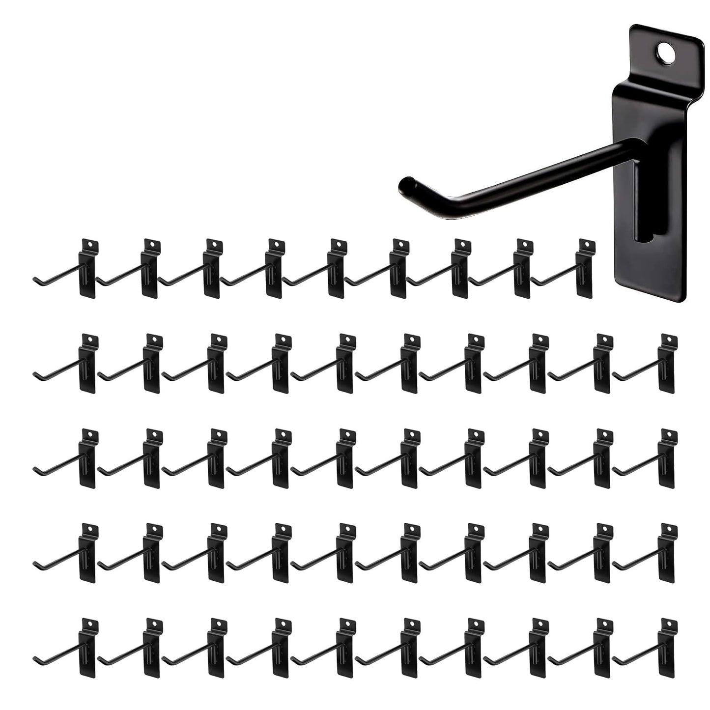 HJW Slatwall Hooks 50 PCS 4 Inch Black Slatwall Accessories Garage Shop Retail Display Heavy Duty Pegboard Gridwall