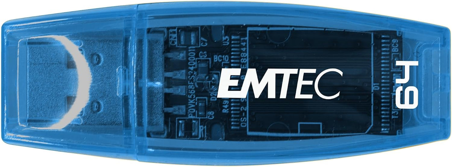 Emtec C410 64GB 2.0 Pack 2 Neon Flash Drive - USB - Transparent Neon with Cap