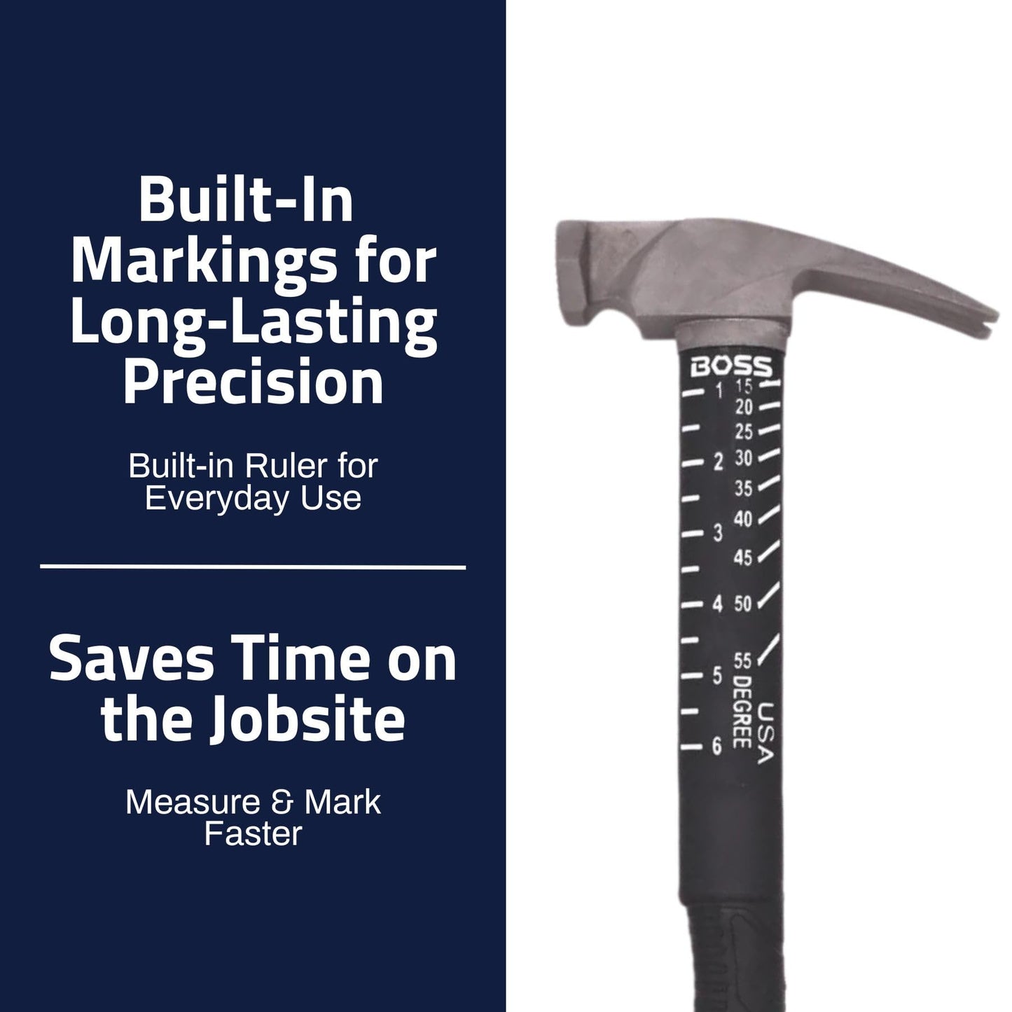 Boss Hammer 10 oz. Construction Grade Ti64 Titanium Hammer with Tough-Fiber Shock-Absorbing Fiberglass Handle - No-Slip Grip, Smooth Faced - Made in USA - BH10TIPFS