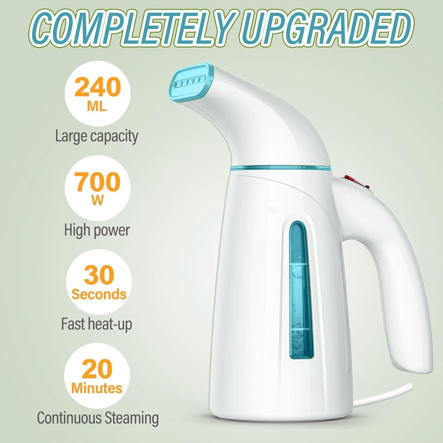 OGHom Portable Handheld Clothes Steamer - 240ml Capacity, 700W Fast Heat Up in Turquoise
