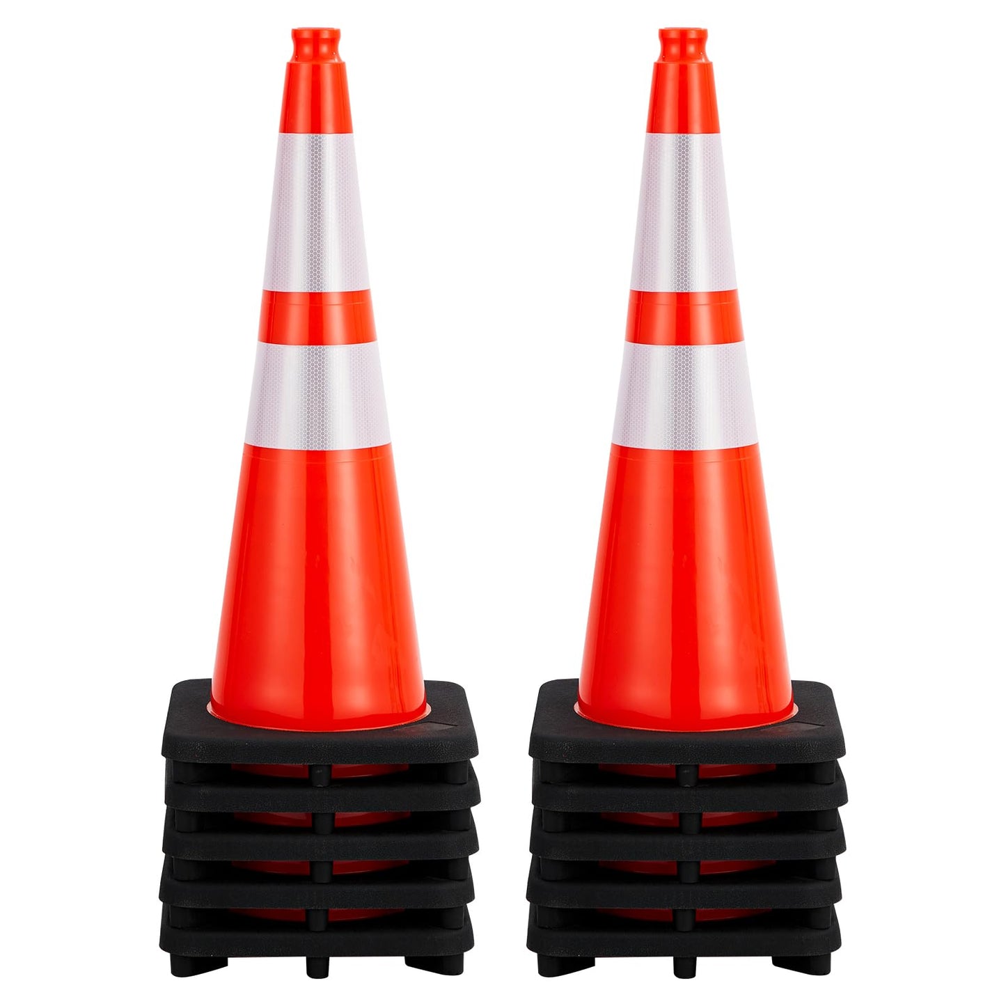 10 Pack 28 Inch Traffic Safety Cones - Parking Cones with Heavy Black Base and Reflective Collars, Orange Safety Cones for Parking Lot, Construction Work, Road Safety Control