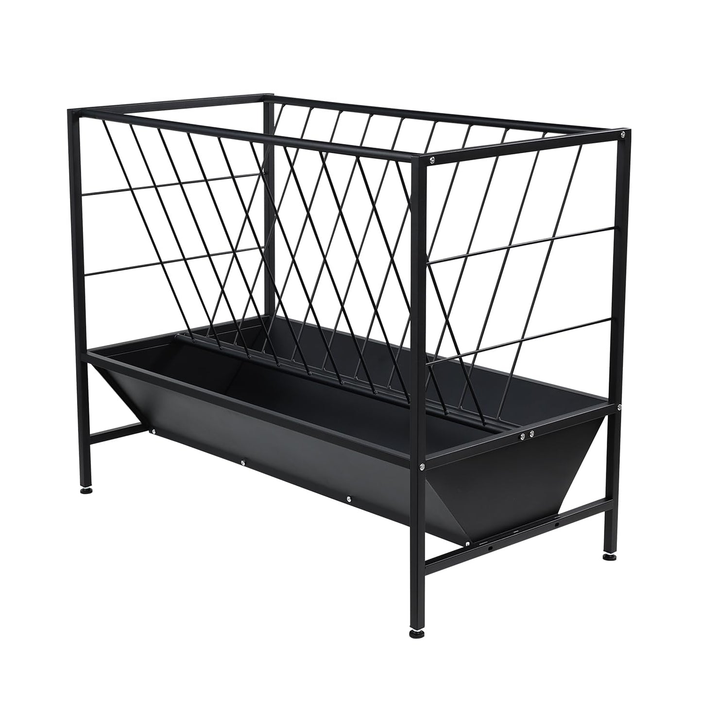 Yahpetes Pasture Hay Feeder 2 in 1 Goat Feeder 69 Gallon Capacity Livestock Rack 42.9''L X 20.5''W Hay Grain Livestock Feeder with V-Shaped Top Rack & Feed Pan for Sheep Farms Sheds