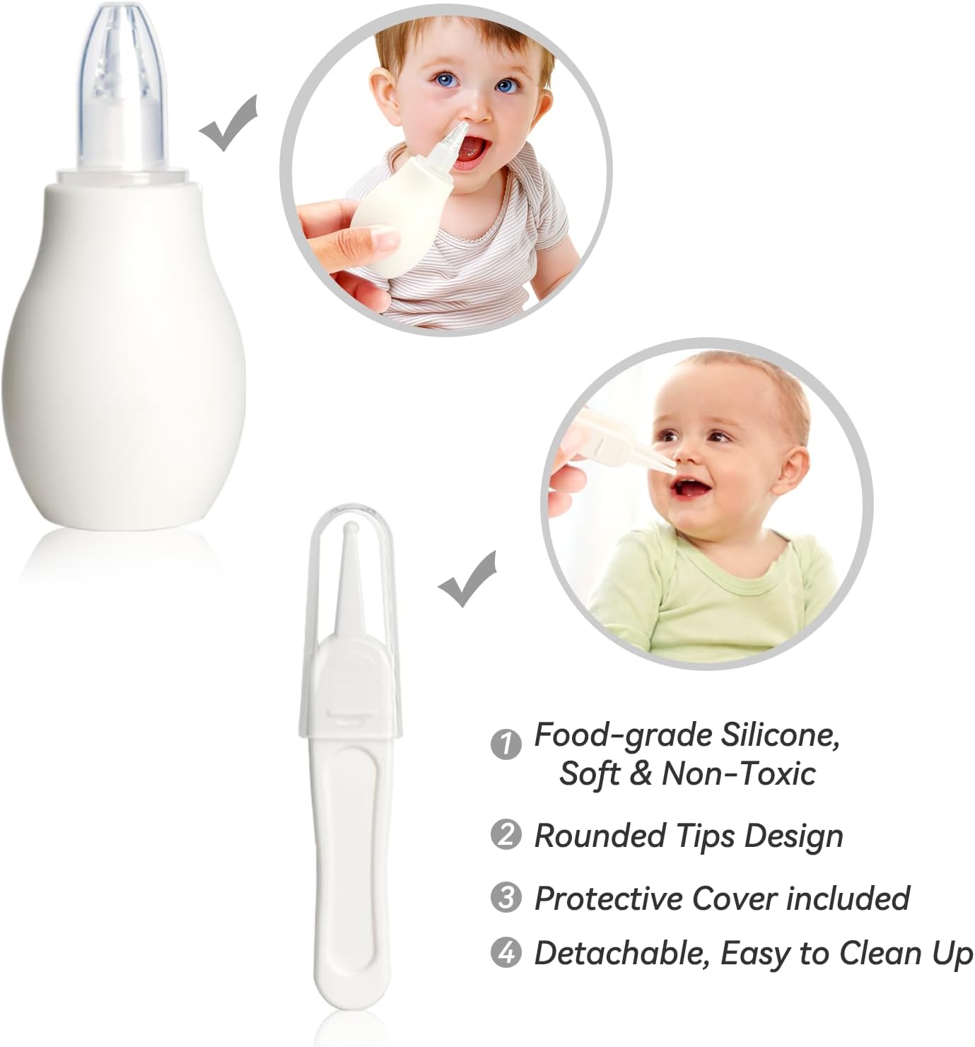 Skiennix Baby Grooming Kit - Infant Safety Care Set with Hair Brush, Nail Clipper & Nasal Aspirator | Grey & White