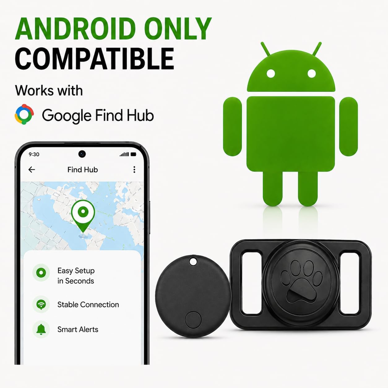 MDTZULIK GPS Collar for Dogs,Pet Tracker (Android Only) Smart tag,Waterproof Compatible with Google Find My,No Monthly