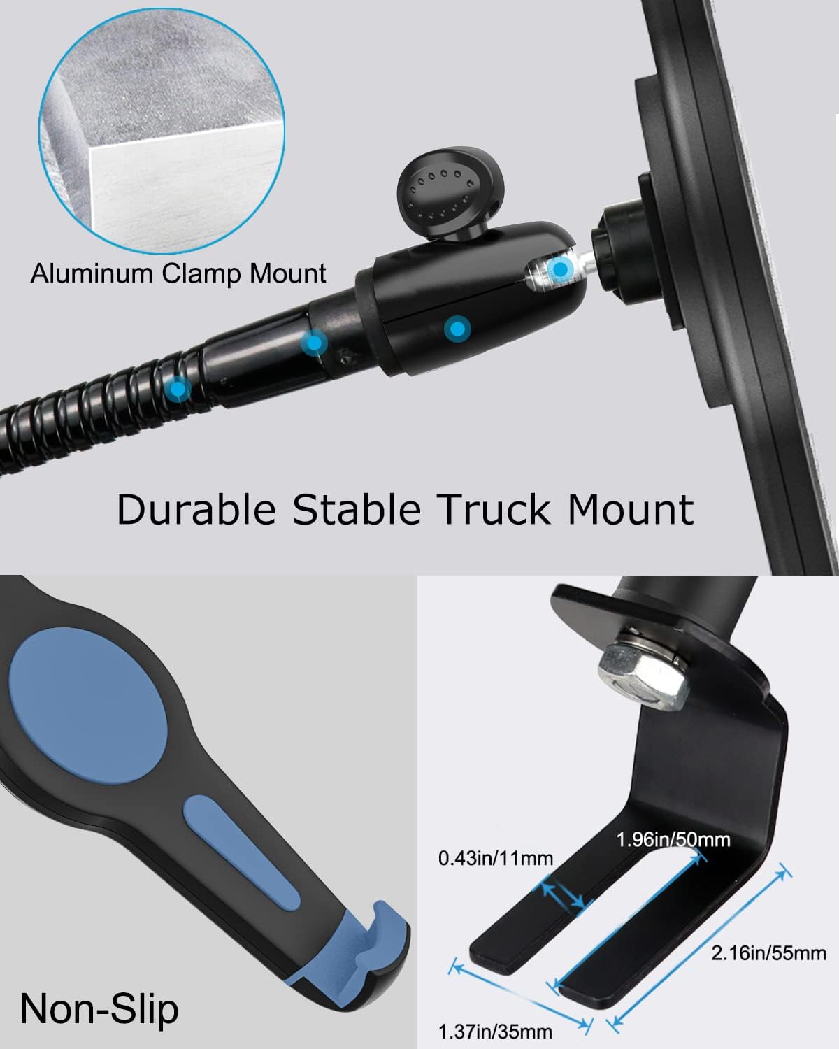 woleyi 1/4'' (9.5-14.5) Car Seat Rail Tablet Mount for Truck, Aluminum Gooseneck Car Floor Bolt Tablet Holder Camera