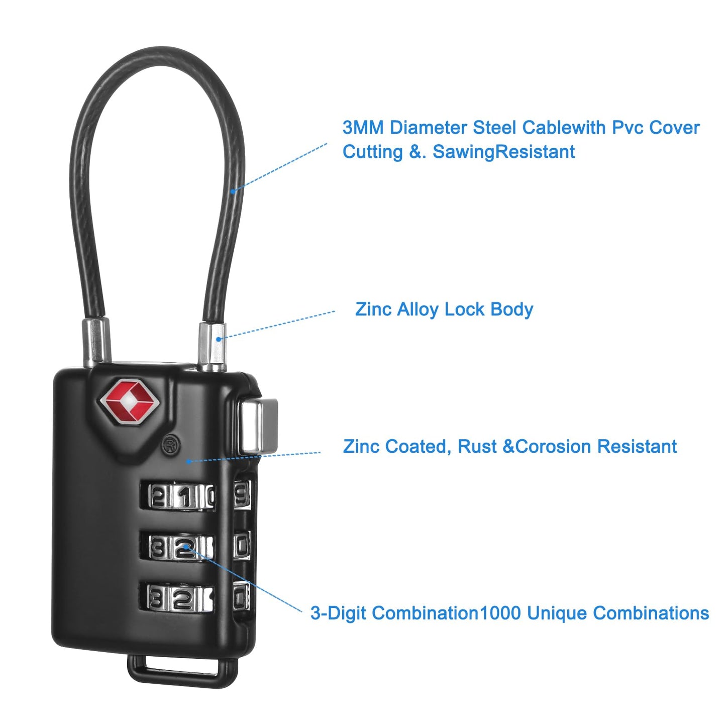 2 PCS TSA Locks for Luggage, Small Combination Lock,Luggage Locks TSA Approved, for Locker Lock, Travel Suitcase, Gun Case, Backpack Zipper, Ammo Can, with 2PCS Spare 007 Master Key