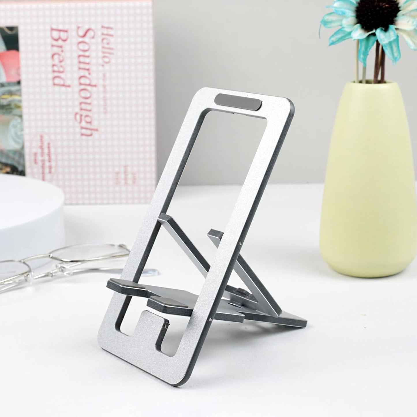 Ceemiaa 16-13 S24-S8, Foldable Aluminum Phone Stand Adjustable Desk Holder for Travel & Office, Compatible with iPhone