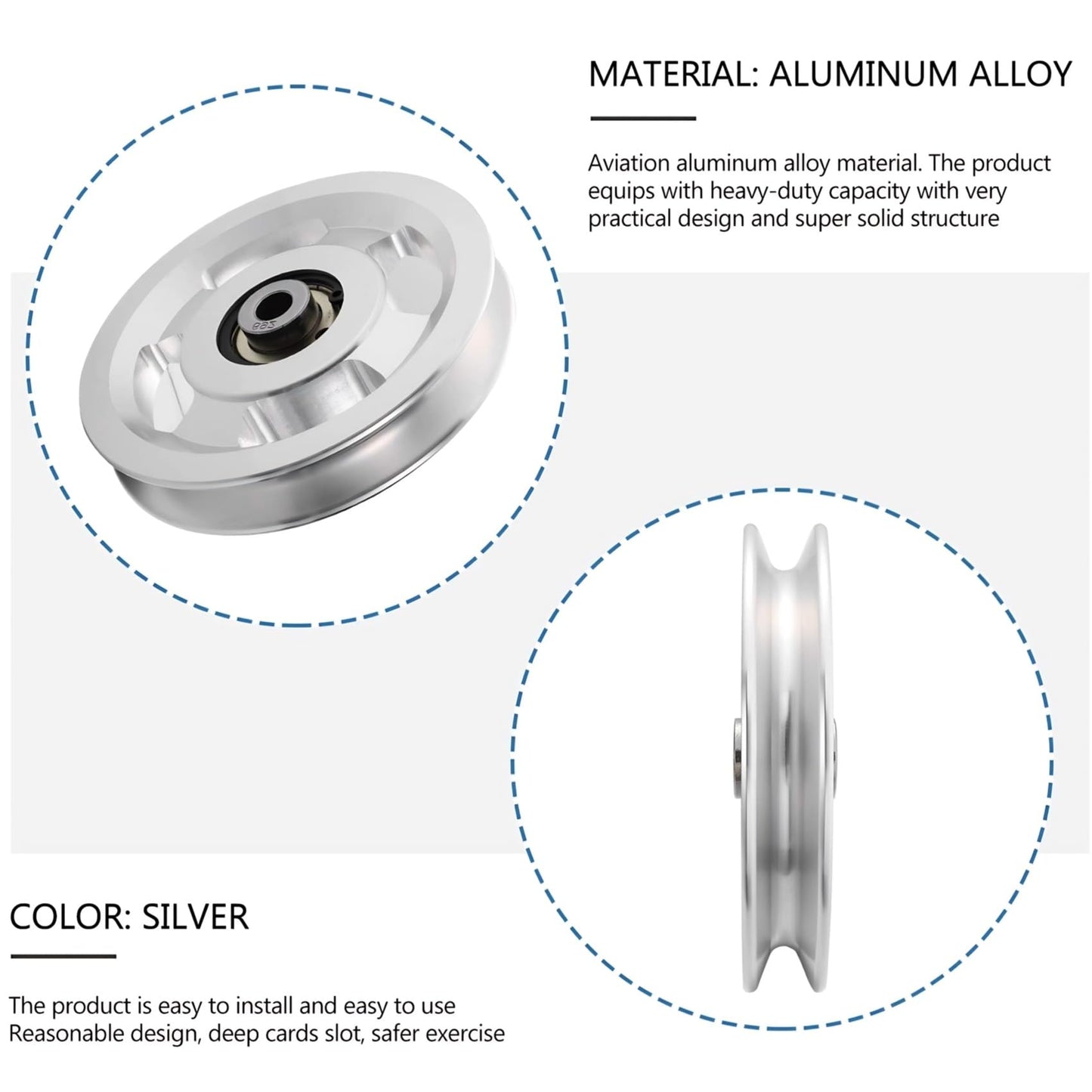 Gueiddi Aluminum Pulley for Home Gym, Load Capacity Sealed Bearing Pulley System, Quiet & Smooth Replacement Gym Pulley Wheel for Cable Machine, LAT Pulldown, Weight Equipment (1, Blue, 88-90mm)