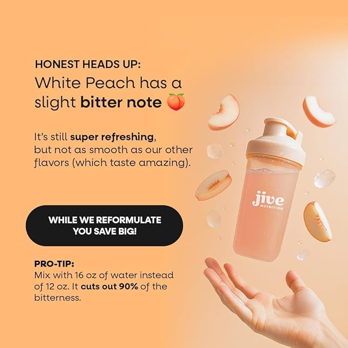 Jive Clear Protein Powder - 22g Grass-Fed Whey Isolate, 13 Servings - White Peach - 895mg of Electrolytes - Zero Added Sugar - Clear Drink Protein Water & Juice